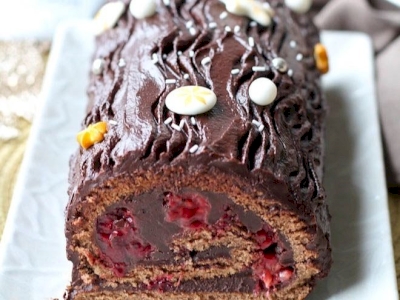 Bûche ganache chocolat au thé & framboises Bûche ganache chocolat au thé & framboises